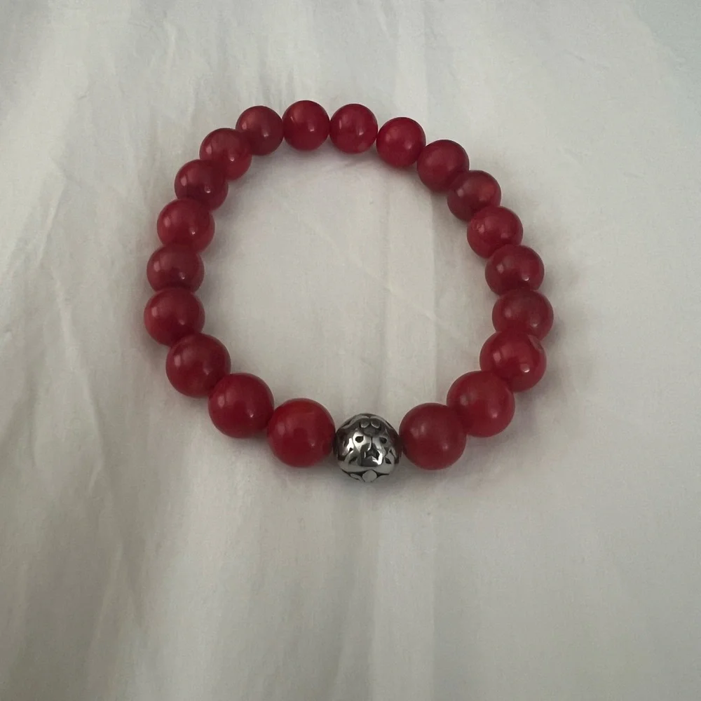 Nialaya Red Beaded Bracelet with Stainless Steel Accent - Picture 4 of 4